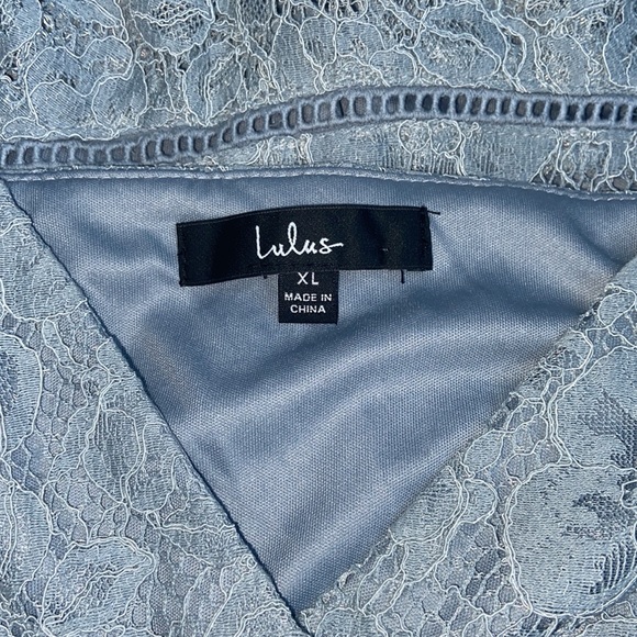 NWOT Lulu’s Sweet Like Candy Lace Ruffle Hem Minidress XL Dusty Blue MSRP $75 - Picture 7 of 12